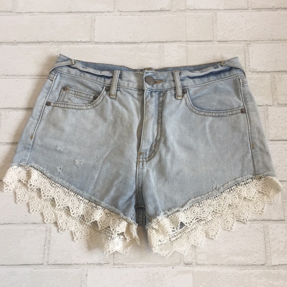 Free People Pants - Free people distressed denim shorts with lace